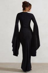 Black Waterfall Sleeve Maxi Dress